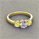 3 - Quyen GIA Certified 2.06 ctw (6.50 mm) Round Natural Diamond and Yellow Sapphire Three Stone Engagement Ring 