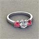 3 - Quyen GIA Certified 1.80 ctw (6.50 mm) Round Natural Diamond and Pink Tourmaline Three Stone Engagement Ring 