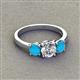 3 - Quyen GIA Certified 1.72 ctw (6.50 mm) Round Natural Diamond and Turquoise Three Stone Engagement Ring 