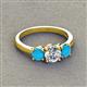 3 - Quyen GIA Certified 1.72 ctw (6.50 mm) Round Natural Diamond and Turquoise Three Stone Engagement Ring 