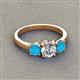 3 - Quyen GIA Certified 1.72 ctw (6.50 mm) Round Natural Diamond and Turquoise Three Stone Engagement Ring 
