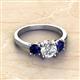 3 - Quyen GIA Certified 2.65 ctw (7.00 mm) Round Natural Diamond and Blue Sapphire Three Stone Engagement Ring 