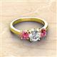 3 - Quyen GIA Certified 2.05 ctw (7.00 mm) Round Natural Diamond and Pink Tourmaline Three Stone Engagement Ring 