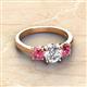 3 - Quyen GIA Certified 2.05 ctw (7.00 mm) Round Natural Diamond and Pink Tourmaline Three Stone Engagement Ring 