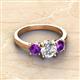 3 - Quyen GIA Certified 2.05 ctw (7.00 mm) Round Natural Diamond and Amethyst Three Stone Engagement Ring 