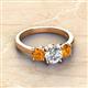 3 - Quyen GIA Certified 2.05 ctw (7.00 mm) Round Natural Diamond and Citrine Three Stone Engagement Ring 