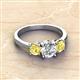 3 - Quyen GIA Certified 2.31 ctw (7.00 mm) Round Natural Diamond and Yellow Sapphire Three Stone Engagement Ring 