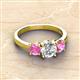 3 - Quyen GIA Certified 2.30 ctw (7.00 mm) Round Natural Diamond and Pink Sapphire Three Stone Engagement Ring 