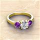 3 - Quyen GIA Certified 2.05 ctw (7.00 mm) Round Natural Diamond and Amethyst Three Stone Engagement Ring 