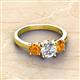 3 - Quyen GIA Certified 2.05 ctw (7.00 mm) Round Natural Diamond and Citrine Three Stone Engagement Ring 