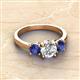 3 - Quyen GIA Certified 2.05 ctw (7.00 mm) Round Natural Diamond and Iolite Three Stone Engagement Ring 