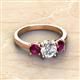 3 - Quyen GIA Certified 2.25 ctw (7.00 mm) Round Natural Diamond and Rhodolite Garnet Three Stone Engagement Ring 