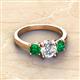 3 - Quyen GIA Certified 2.05 ctw (7.00 mm) Round Natural Diamond and Emerald Three Stone Engagement Ring 