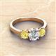 3 - Quyen GIA Certified 2.31 ctw (7.00 mm) Round Natural Diamond and Yellow Sapphire Three Stone Engagement Ring 