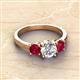 3 - Quyen GIA Certified 2.35 ctw (7.00 mm) Round Natural Diamond and Ruby Three Stone Engagement Ring 
