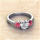 3 - Quyen GIA Certified 2.05 ctw (7.00 mm) Round Natural Diamond and Pink Tourmaline Three Stone Engagement Ring 