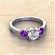 3 - Quyen GIA Certified 2.05 ctw (7.00 mm) Round Natural Diamond and Amethyst Three Stone Engagement Ring 
