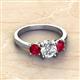 3 - Quyen GIA Certified 2.35 ctw (7.00 mm) Round Natural Diamond and Ruby Three Stone Engagement Ring 