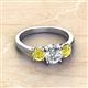 3 - Quyen GIA Certified 2.25 ctw (7.00 mm) Round Natural Diamond and Yellow Diamond Three Stone Engagement Ring 