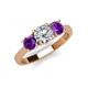4 - Quyen GIA Certified 1.80 ctw (6.50 mm) Round Natural Diamond and Amethyst Three Stone Engagement Ring 