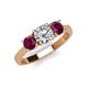 4 - Quyen GIA Certified 2.00 ctw (6.50 mm) Round Natural Diamond and Rhodolite Garnet Three Stone Engagement Ring 