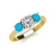 4 - Quyen GIA Certified 1.72 ctw (6.50 mm) Round Natural Diamond and Turquoise Three Stone Engagement Ring 