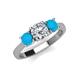 4 - Quyen GIA Certified 1.72 ctw (6.50 mm) Round Natural Diamond and Turquoise Three Stone Engagement Ring 