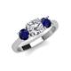 4 - Quyen GIA Certified 2.65 ctw (7.00 mm) Round Natural Diamond and Blue Sapphire Three Stone Engagement Ring 