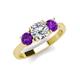 4 - Quyen GIA Certified 2.05 ctw (7.00 mm) Round Natural Diamond and Amethyst Three Stone Engagement Ring 