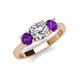 4 - Quyen GIA Certified 2.05 ctw (7.00 mm) Round Natural Diamond and Amethyst Three Stone Engagement Ring 