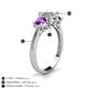 5 - Quyen GIA Certified 2.05 ctw (7.00 mm) Round Natural Diamond and Amethyst Three Stone Engagement Ring 