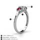 4 - Quyen 1.13 ctw (5.00 mm) Round Lab Grown Diamond and Rhodolite Garnet Three Stone Engagement Ring 