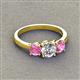 3 - Quyen IGI Certified 2.05 ctw (6.50 mm) Round Lab Grown Diamond and Pink Sapphire Three Stone Engagement Ring 