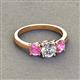 3 - Quyen IGI Certified 2.05 ctw (6.50 mm) Round Lab Grown Diamond and Pink Sapphire Three Stone Engagement Ring 