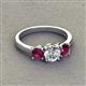 3 - Quyen IGI Certified 2.00 ctw (6.50 mm) Round Lab Grown Diamond and Rhodolite Garnet Three Stone Engagement Ring 