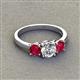 3 - Quyen IGI Certified 2.10 ctw (6.50 mm) Round Lab Grown Diamond and Ruby Three Stone Engagement Ring 