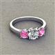 3 - Quyen IGI Certified 2.05 ctw (6.50 mm) Round Lab Grown Diamond and Pink Sapphire Three Stone Engagement Ring 