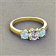 3 - Quyen IGI Certified 1.80 ctw (6.50 mm) Round Lab Grown Diamond and Aquamarine Three Stone Engagement Ring 