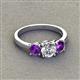 3 - Quyen IGI Certified 1.80 ctw (6.50 mm) Round Lab Grown Diamond and Amethyst Three Stone Engagement Ring 