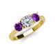 4 - Quyen IGI Certified 1.80 ctw (6.50 mm) Round Lab Grown Diamond and Amethyst Three Stone Engagement Ring 