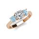 4 - Quyen IGI Certified 2.10 ctw (7.00 mm) Round Lab Grown Diamond and Aquamarine Three Stone Engagement Ring 