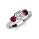 4 - Quyen IGI Certified 2.30 ctw (7.00 mm) Round Lab Grown Diamond and Rhodolite Garnet Three Stone Engagement Ring 