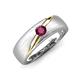 3 - Ekon 1/6 ct Round Rhodolite Garnet Brushed Satin Finish Solitaire Men Wedding Band (5 mm) 