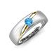 3 - Ekon 1/7 ct Round Blue Topaz Brushed Satin Finish Solitaire Men Wedding Band (5 mm) 