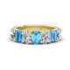 1 - Zuwena 3.70 ctw Natural Diamond Oval Shape (6x4 mm) & Blue Topaz Emerald Shape (6x4 mm) Seven Stone Wedding Band 