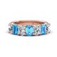 1 - Zuwena 3.70 ctw Natural Diamond Oval Shape (6x4 mm) & Blue Topaz Emerald Shape (6x4 mm) Seven Stone Wedding Band 