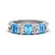 1 - Zuwena 3.70 ctw Natural Diamond Oval Shape (6x4 mm) & Blue Topaz Emerald Shape (6x4 mm) Seven Stone Wedding Band 