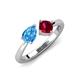 4 - Lysha 1.66 ctw Blue Topaz Pear Shape (7x5 mm) & Lab Created Ruby Cushion Shape (5.00 mm) Toi Et Moi Engagement Ring 