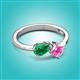 3 - Lysha 1.61 ctw Emerald Pear Shape (7x5 mm) & Lab Created Pink Sapphire Cushion Shape (5.00 mm) Toi Et Moi Engagement Ring 