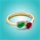 3 - Lysha 1.61 ctw Emerald Pear Shape (7x5 mm) & Lab Created Ruby Cushion Shape (5.00 mm) Toi Et Moi Engagement Ring 